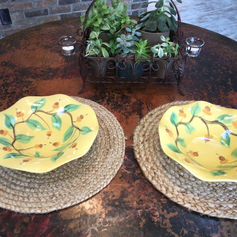 FIRM PRICE!  (2) RARE/ LIMITED EDITION Yellow Fluted Dinner Plates/Bowls